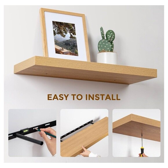 Deep Floating Wall Shelves 24” wx9.3”d x1.5”h Oak Shelving Photo Decor Display - Picture 4 of 4